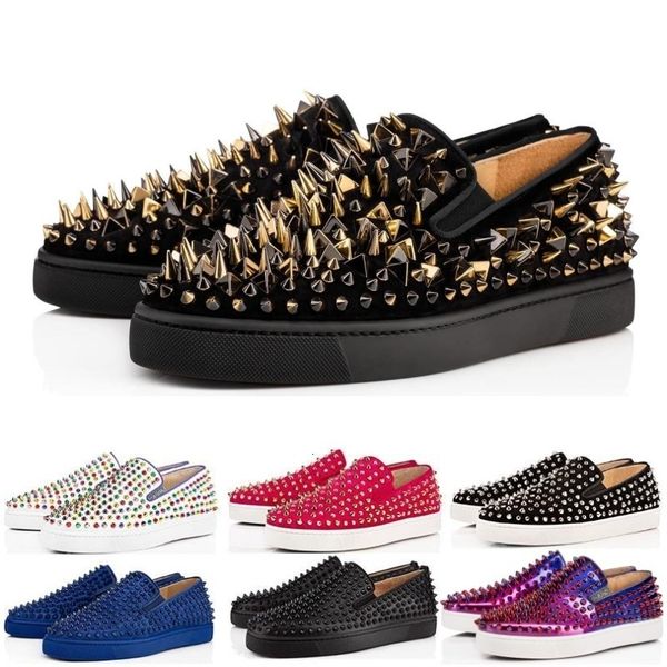 

new designer fashion low red bottom studded spikes flats shoes for men women party genuine leather casual sneakers size 36-47