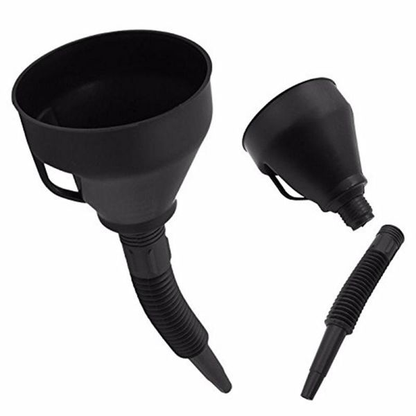 

car motorcycle universal black plastic funnel with flexible detachable spout funnel 2-in-1 automotive tool for water oil liquid