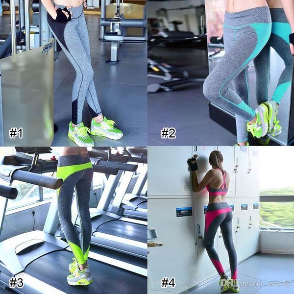 

women yoga running outdoor sport elastic exercise high waist leggings gym fitness slim capri pants trousers, White;red
