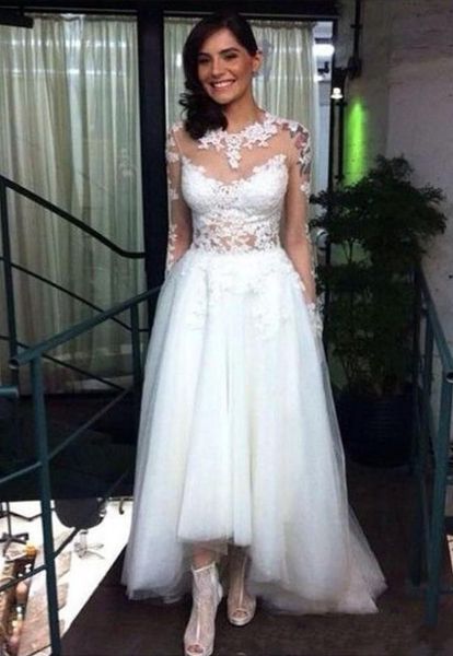 Discount Sexy See Though Top Hi Lo Lace Wedding Reception Dresses