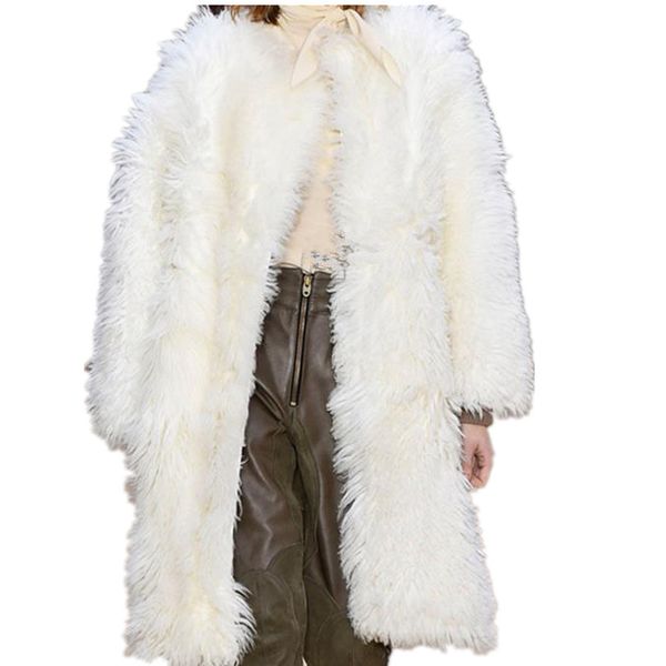 

faux fur coat woman o neck faux fur long coats warm outerwear fashion coats women supplies, Black