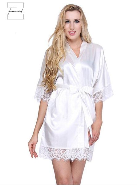 

peignoir dressing gown women short satin bride lace silk kimono bathrobe summer bridesmaid nightwear plus size wedding, Black;red