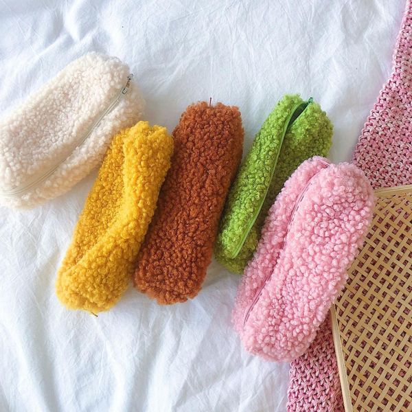 

wool pink plush kawaii pencil case for girls student pencil stationery pencilcase pen marker bag storage pouch school supplies
