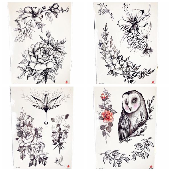 Acheter Crayon Croquis Fleur Noire Tatouage Temporaire Body Art Dessin Sexy Femmes Dété Style Poitrine Tatouage Autocollant Cerise Fille Tatouages De