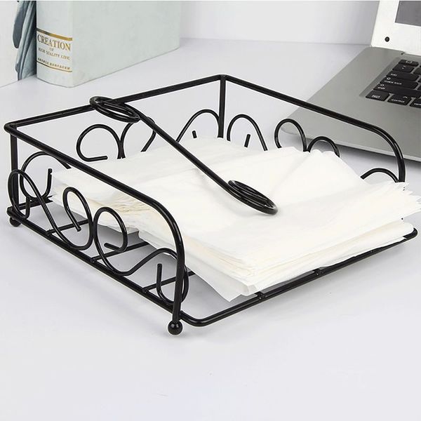 

european style black metal flat napkin holder with pressure bar for fixed paper napkin storage rack paper towel holder