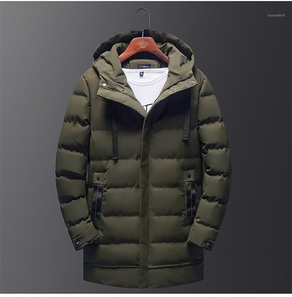 

cotton padded jacket fashion solid mens long parkas designer thick winter mens coats zipper and button fly homme, Black