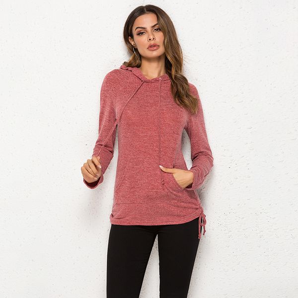

european and american new women hoodies sweatshirts pullover irregular hem drawstring raglan hooded sweatshirt outerwear, Black