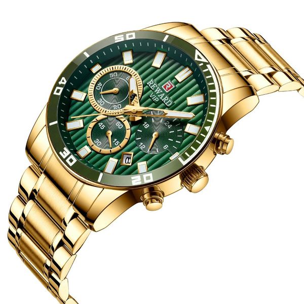 

reward luxury men's watch three-eye multi-function sports watch men's waterproof calendar steel watch, Slivery;brown
