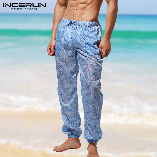

incerun printed men beach pants joggers transparent vacation quick dry thin pants casual sunscreen long trousers men s-5xl, Black