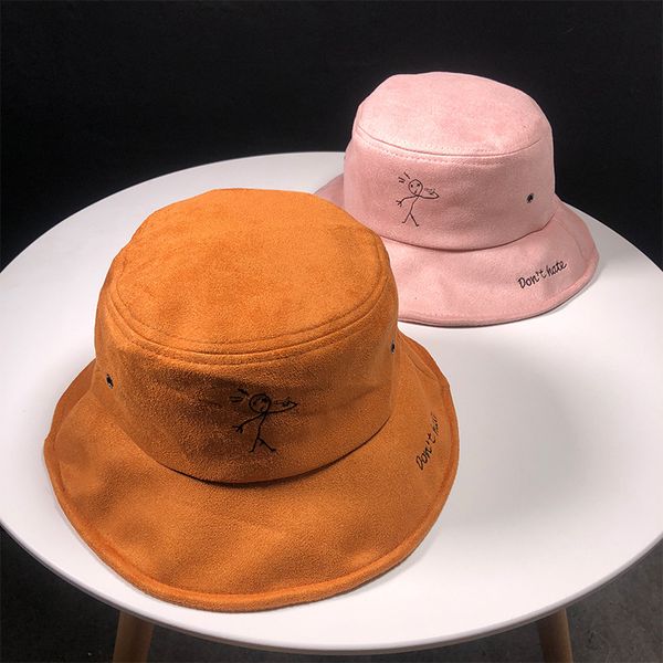 

korean version autumn and winter new cartoon embroidery fisherman hat men and women outdoor wild basin cap bucket hat beanies, Blue;gray