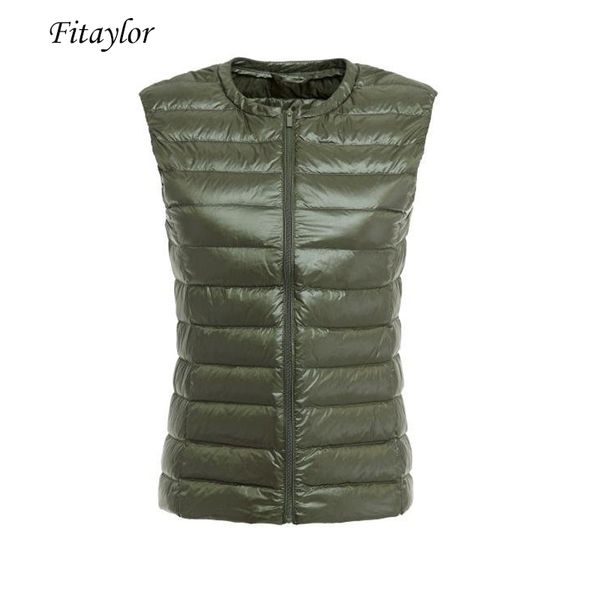 

fitaylor women ultra light duck down vest jacket autumn winter 90% white duck down coats female casual zipper outerwear, Black