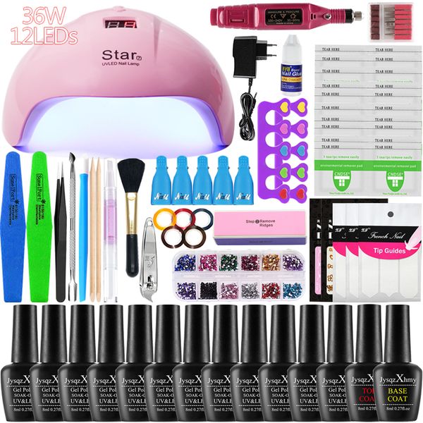 

nail set box36w uv led lamp dryer 0/6/10/12 colors gel nail polish kit soak manicure set polish kit for art tools sets