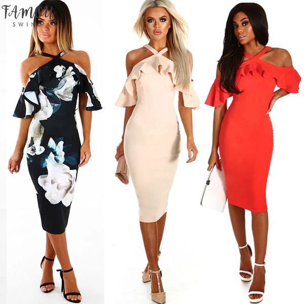 

новые с плечом оборок цветочные вскользь платья женщин летом 2020 sexy bodycon платье дама партия длиной колена пляж sundress женской, Black;gray