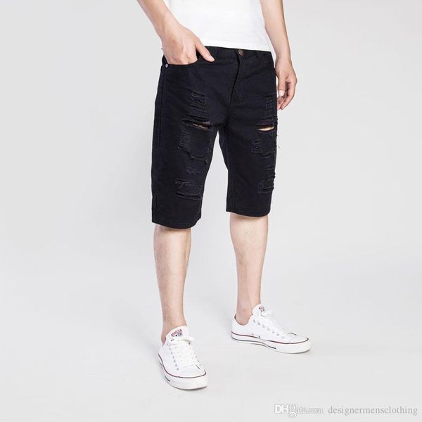 

мужские рваные короткие джинсы половина колена лето омывается casual male jean shorts, White;black
