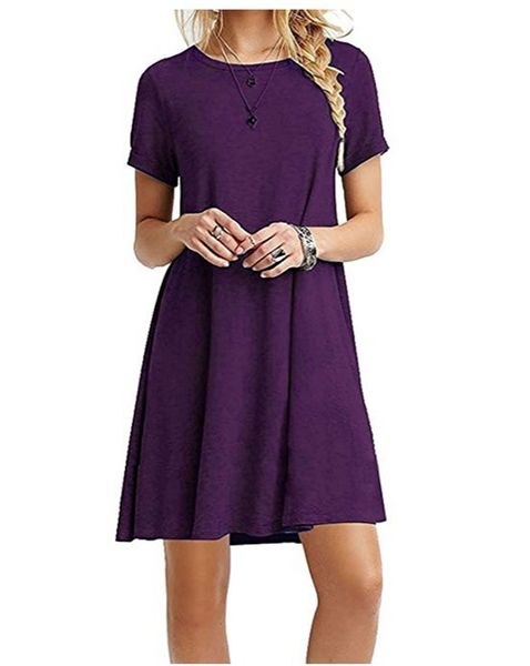 

purple fashion women black blue dress summer short sleeve o-neck casual loose dress female street plus size dress vestidos, Black;gray