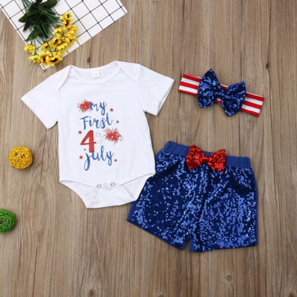 

us toddler baby girl independence day romper dress shorts sunsuit outfit clothes, White