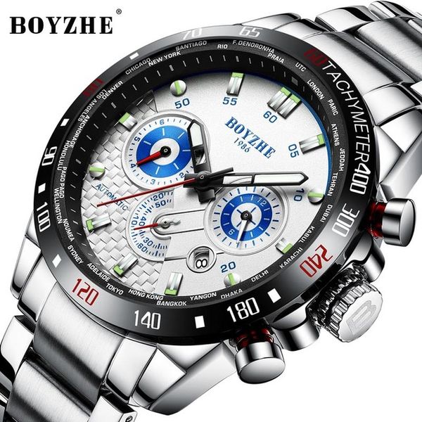 

fashion boyzhe men automatic mechanical watch tourbillo luxury business stainless steel watch calendar sports, Slivery;brown