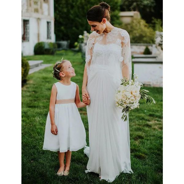 

bohemian vintage new two pieces wedding dresses with wrap sheer lace cape chiffon wedding gowns country style beach garden bridal dresses, White