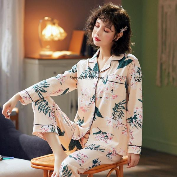 

2019 new models new women pyjamas cotton clothing long set female pyjamas sets nightsuit sleepwear sets women home wear, Blue;gray