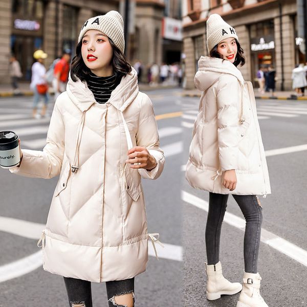 

2019 new style winter cotton dress women's mid-length thick casual loose-fit online celebrity hooded cotton overcoat women's cot, Blue;black