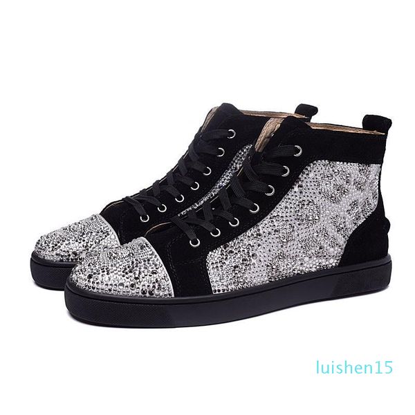 

2019new luxury designer fashion designer studded spikes flats shoes red bottom casual shoes for men women party genuine leather sneake l15, Black