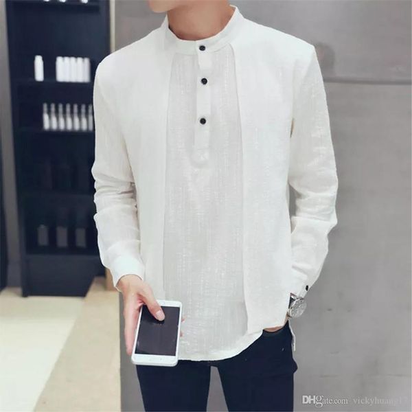 

zerotime #401 2019 new fashion mens summer button casual linen and cotton bluse long sleeve blouse daily wear ing, White;black