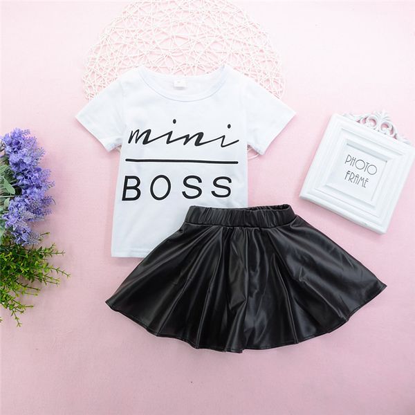

summer short sleeve mini boss girls t-shirt + skirt 2 piece sets toddler kids girl clothes set kids designer clothes girls dhl jy114, White