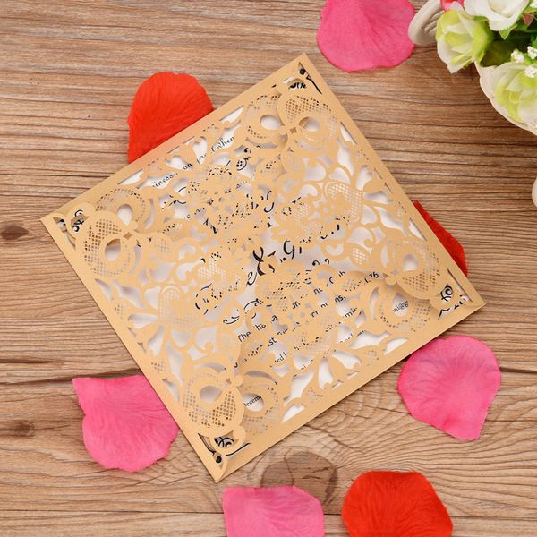 

50pcs european high-end pink laser cut floral wedding invitation card glittering baptism engagement invitations