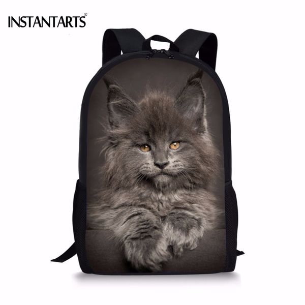 

instantarts kawaii 3d animal cat/kitty maine coon print boys girls school bags primary school students schoolbag casual book bag