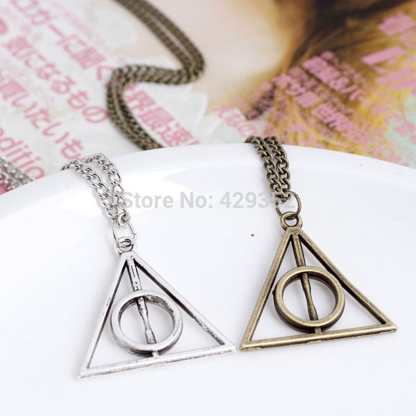 

wholesale 36pcs/lot movie harry luna deathly hallows necklace movie fashion long chain triangle necklace, Silver