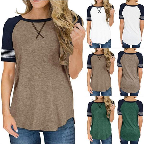 

summer women t-shirt short sleeve o-neck patchwork t shirt causal t-shirts contract color tshirts girls street tees clothes 6 color, White