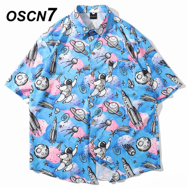 

oscn7 повседневный streetwear бич printed короткий рукав рубашки мужчин 2020 гавайи негабаритные мода harujuku женщин рубашки 8003, White;black