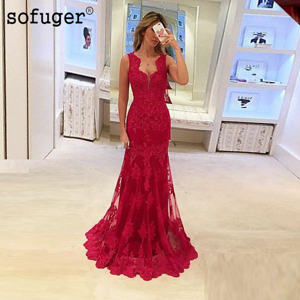 

2019 new elegant red appliques lace sleeveless mermaid party dress women long dresses formal gown evening dresses, White;black