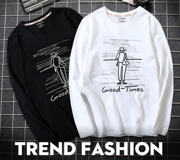

men's designer t-shirt 2020 new cotton blend loose-fitting shirt youth spring wear trend fashion printed shirt long-sleeve t-shirt