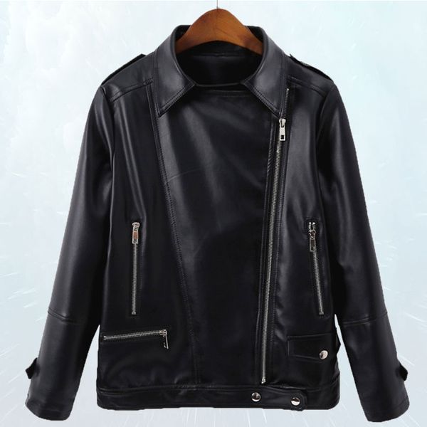 

women's leather & faux plus size jacket women short coat loose spring autumn womens lapel chaqueta mujer pu outwear sl059, Black