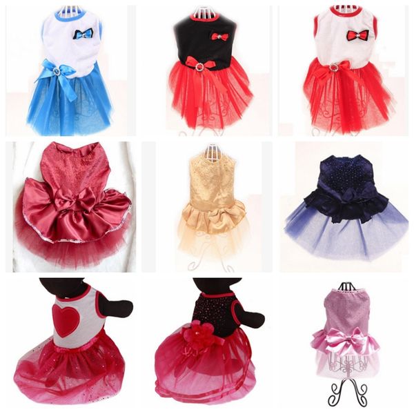 

dog tutu dresses rhinestone bowknot puppy princess dress party dog dress wedding dress dog clothes supplies 12 colors lqp-yw3179