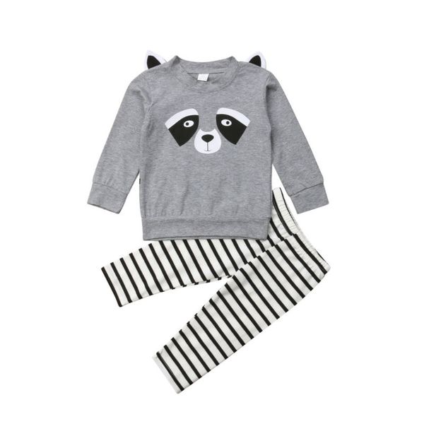 

18m-3t gray cotton raccoon newborn infant baby girl boy outfits clothes t-shirt long pants clothing set, White