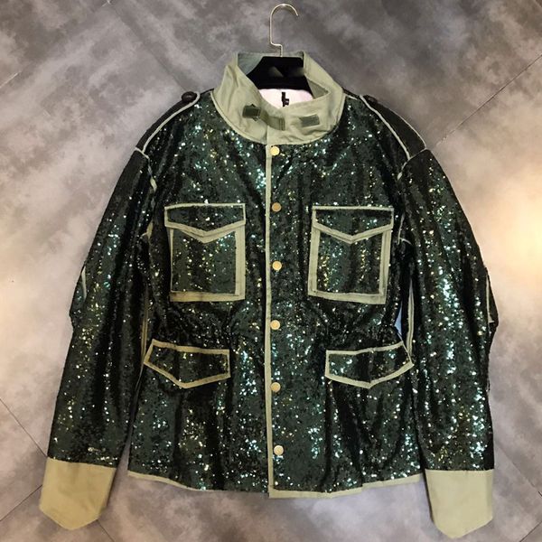 

2018 autumn/winter long sleeve green sequined pattern pocket women jacket coat cotton material new women parkas, Black;brown