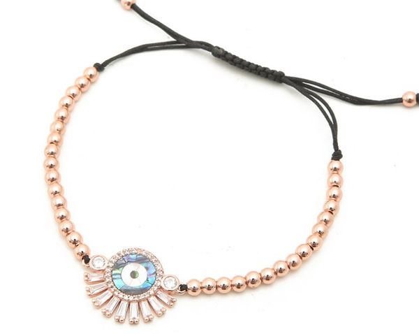 

gold silver micro pave cz cubic zirconia rope adjusted copper beads bracelet eye th42 charm braided bangles women, Black