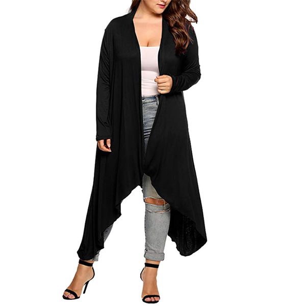 

summer womens coats trench feminine fashion plus size long sleeve waterfall asymmetric drape open maxi cardigan long coat, Black;brown