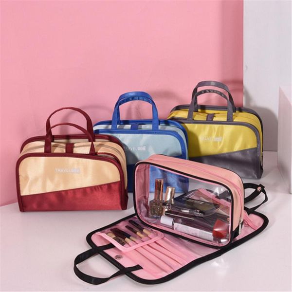 

2020 travel organizer cosmetic bag women color matching transparent makeup bag bath wash neceser tote handbag case make up