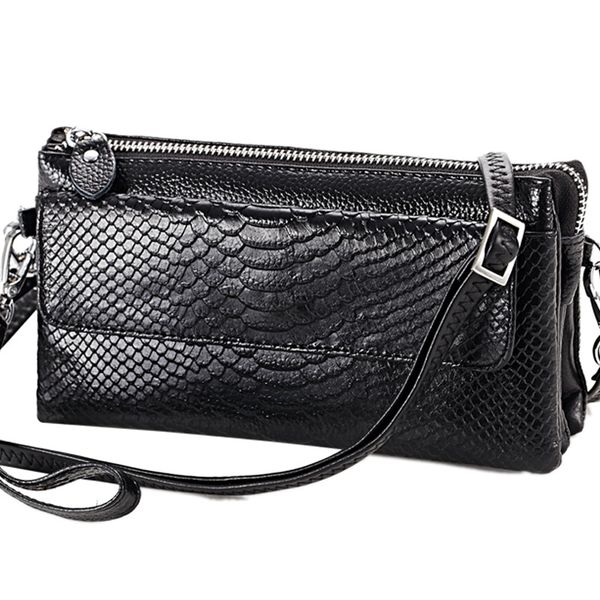 

westcreek serpentine soft 2 layer cow leather women clutch bags messenger bag wrist with multiple pockets handbag and purse lady