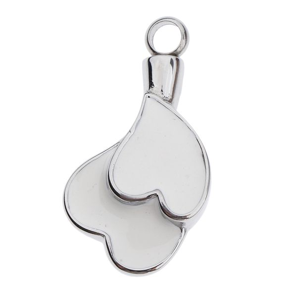 

stainless steel double heart shaped rose ash urn pendant memorial cremation, Silver
