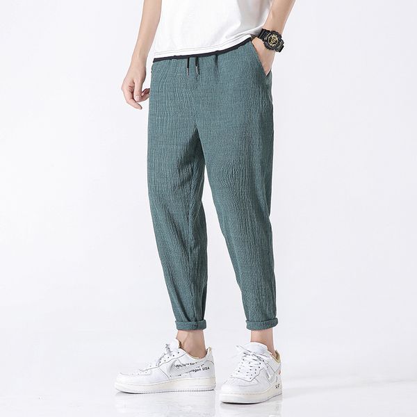 

men's pants 2021 men trousers ankle-length solid pant mens harem joggers casual sweatpants for male 4xl 5xl streetwear, Black