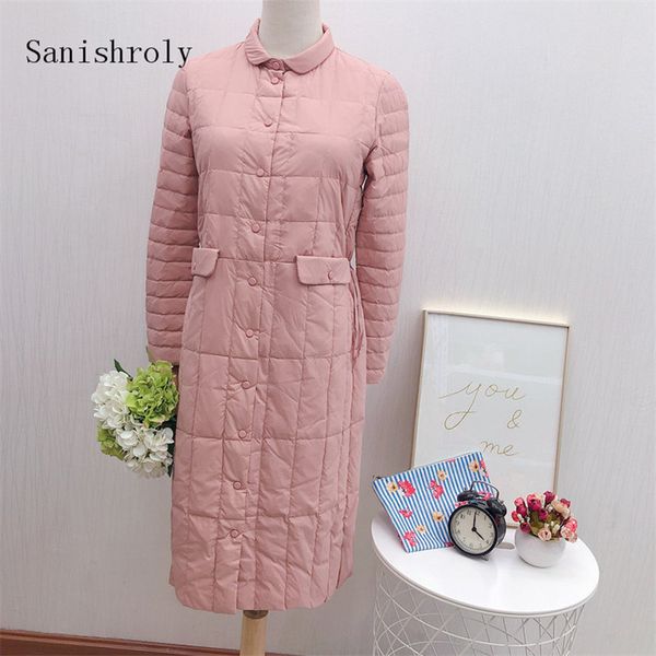 

sanishroly autumn winter women long coat drawstring ultra light down coat parka female white duck down jacket plus size 2xl s716, Black