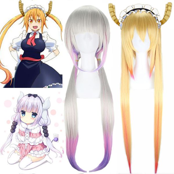 

kobayashi san chi no maid dragon wig cosplay costume miss kobayashi's dragon maid kanna kamui tooru tohru synthetic hair wigs, Black