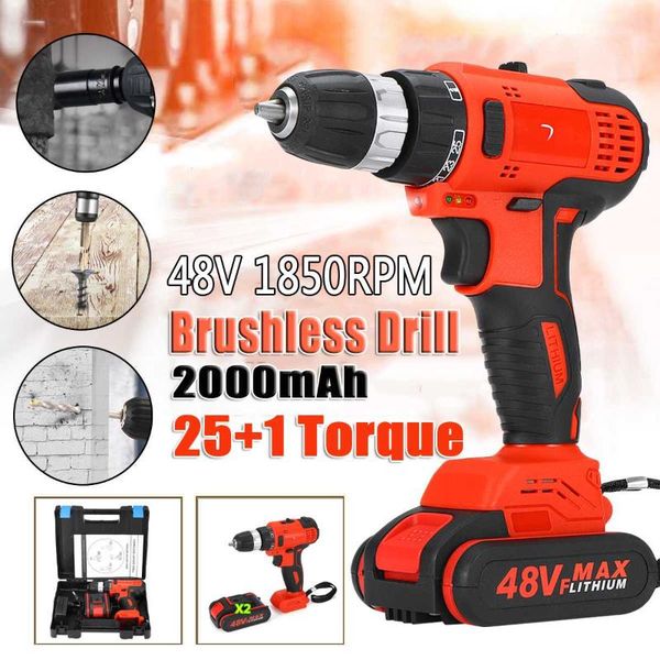 

eu plug 48vf 2000mah 25+1 speed torque double-speed brushless cordless electric drill screwdriver led lighting electric drill