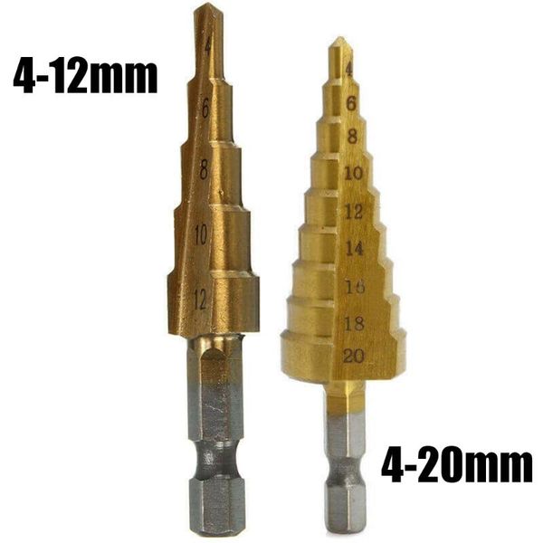 

4-12mm/4-20mm/4-32mm hss step drill bit cone 6.35mm hex shank hole cutter tool steel, brass, wood, plastic cutting