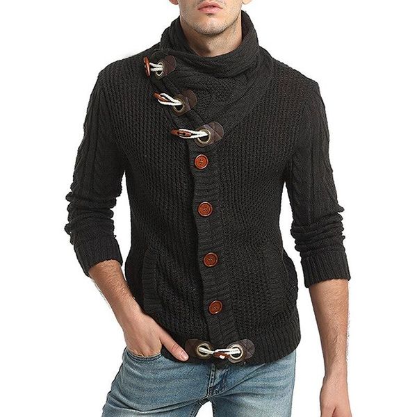 

sweater pullover men male casual slim sweaters men horns buckle thick hedging turtleneck men's sweater new, White;black
