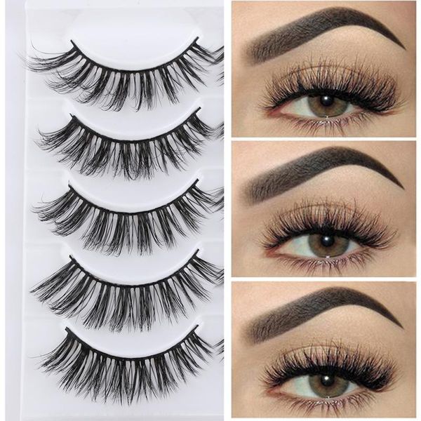 

5 pairs 15mm long thick false eyelashes faux mink hair lashes extension handmade wispy fluffy eyelash makeup tools